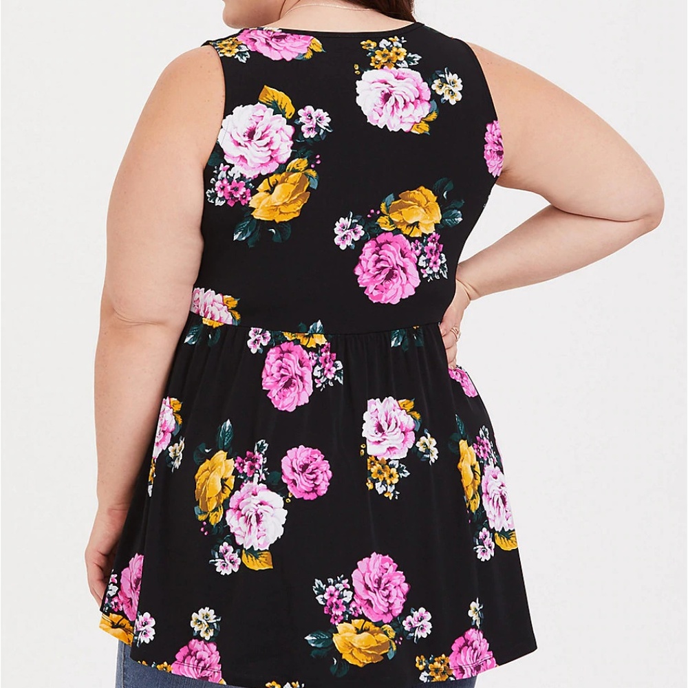 Torrid 2X 5X Top Black Floral Lace Trim Babydoll - Picture 2 of 4